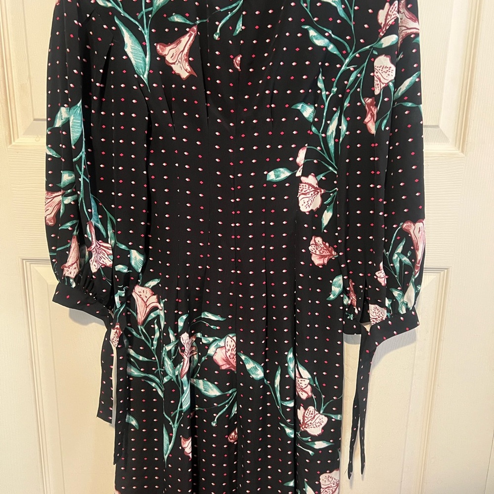 H&M Navy Blue Dress with Pink Floral and Green Leaf Design